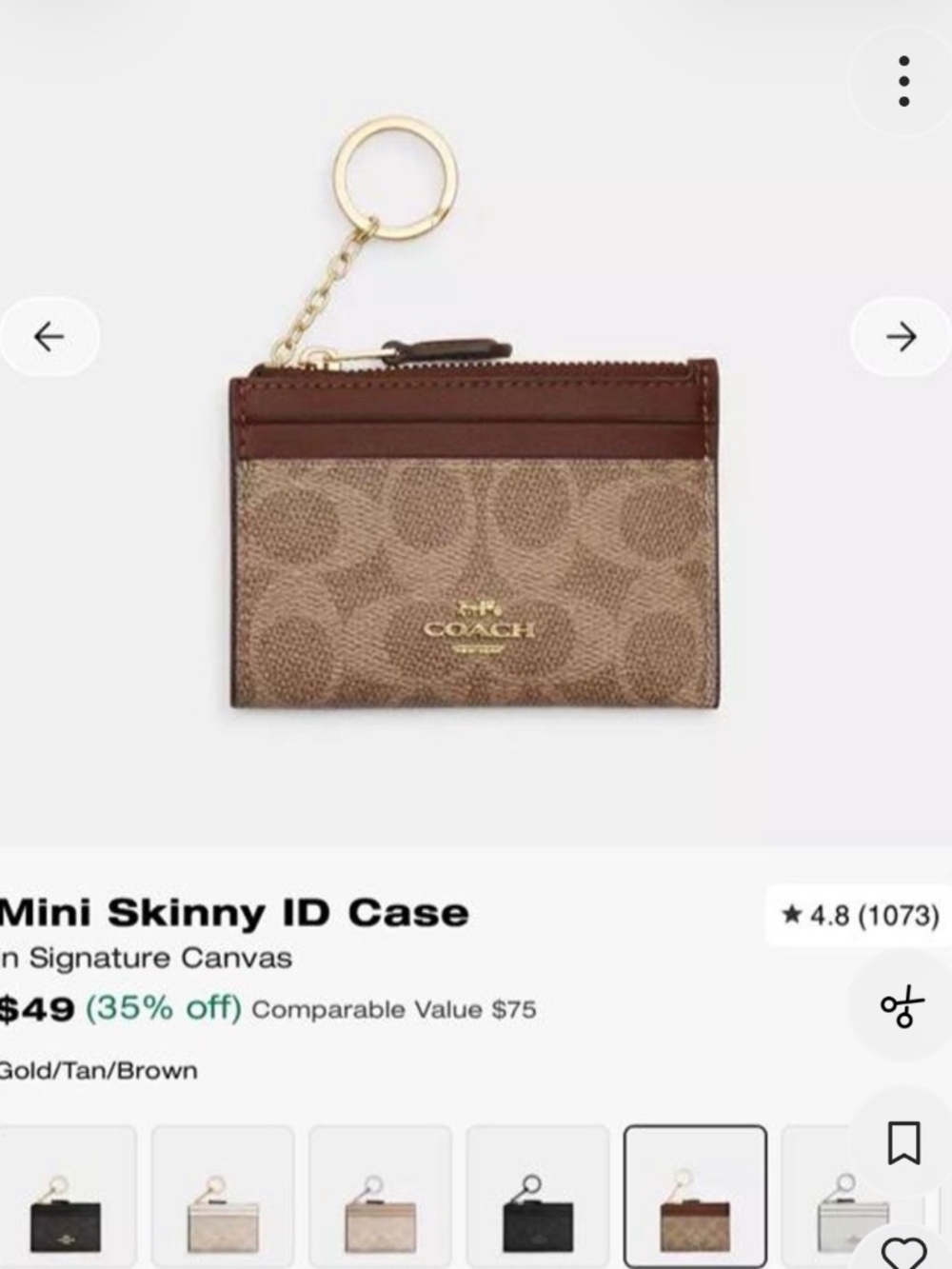 NWT - coach Mini Skinny ID Case In Signature Canvas